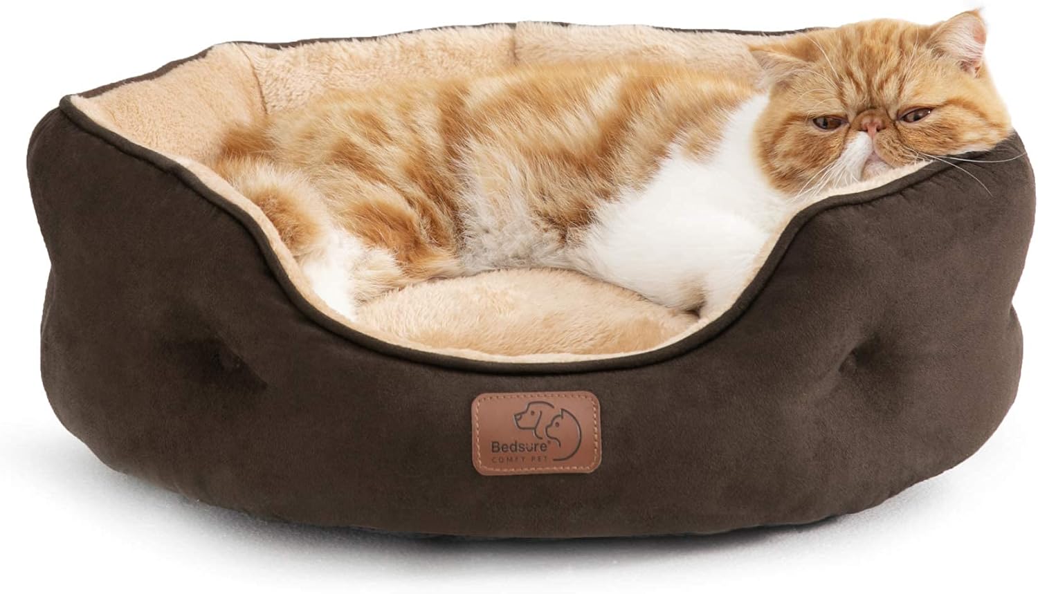 Bedsure Small Dog Bed for Small Dogs Washable - Round Cat Beds for Indoor Cats, Round Pet Bed for Puppy and Kitten with Slip-Resistant Bottom, Camel, 20 Inches : Pet Supplies