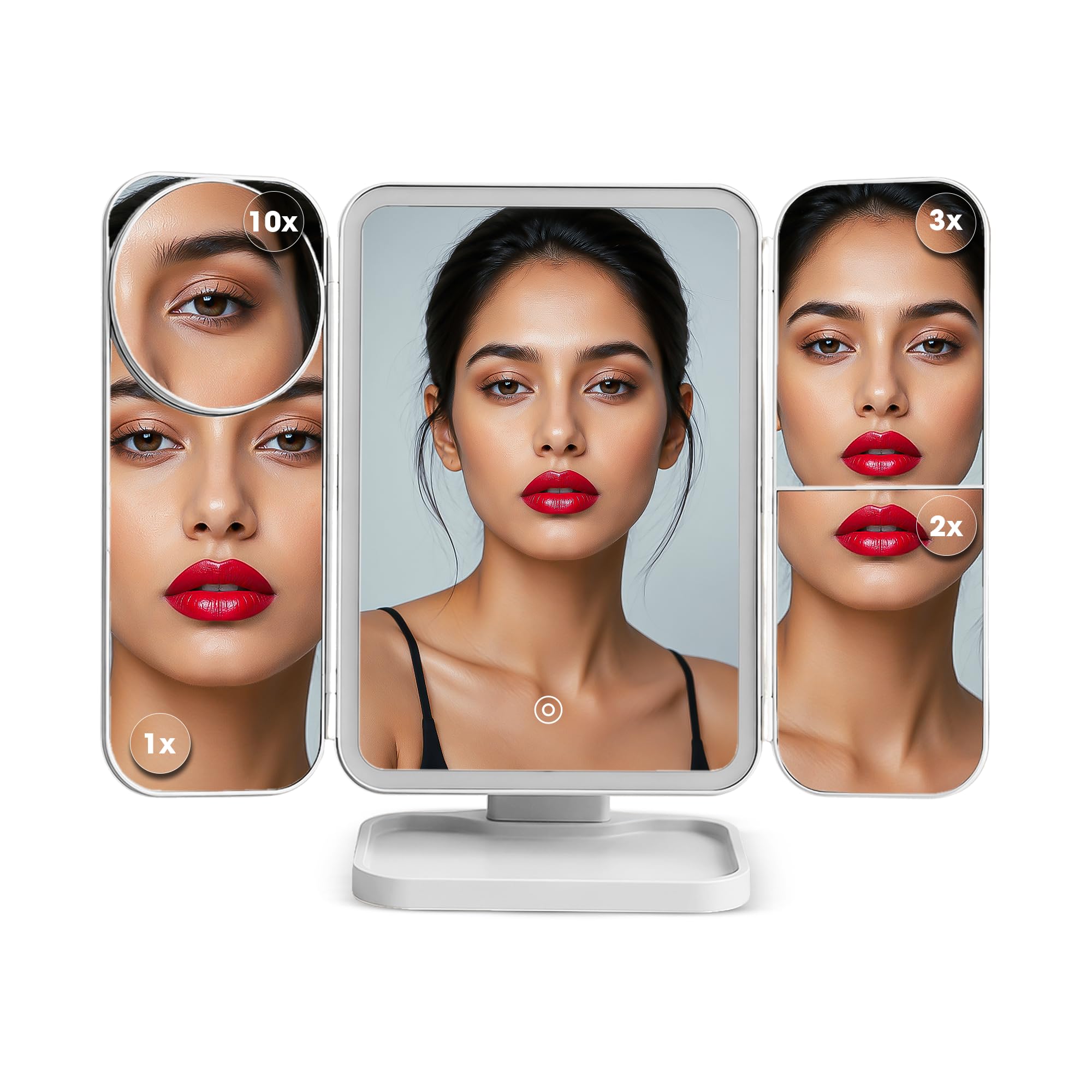 Premium Makeup Vanity Mirror with LED Light,Trifold Touch Screen Mirror with 10X/3X/2X Magnification,Rechargeable Trifold Mirror with 3 Color & Adjustable Brightness,180° Rotation,Dual Power Supply-image-31