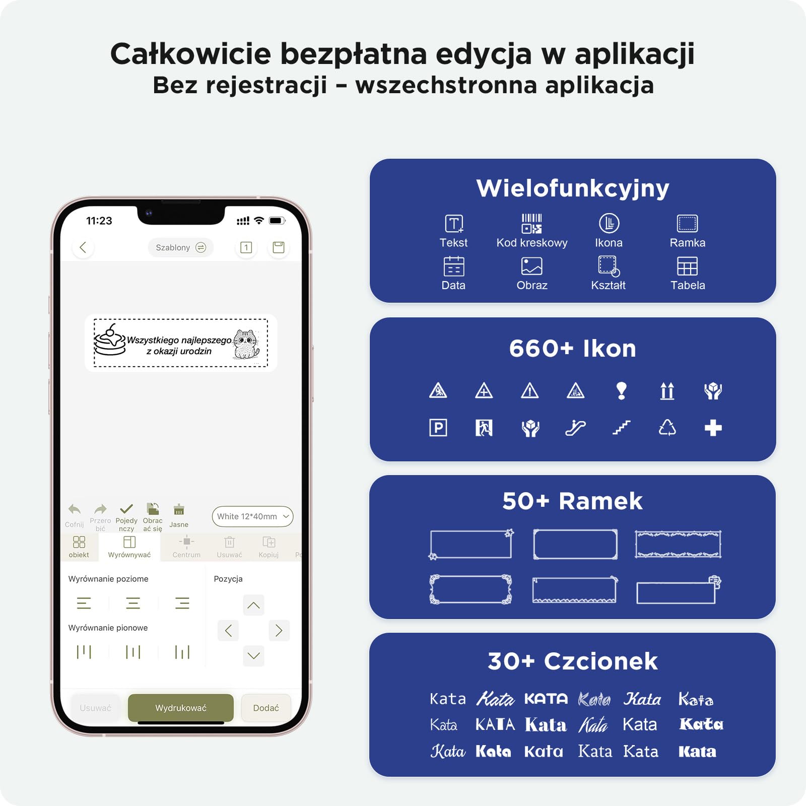 SUPVAN E12 Drukarka Etykiet Z Klawiaturą QWERTY & 4 Rolki Etykiet, Czarna | Aplikacja z 660+ Ikonami, 50+ Ramkami & 30+ Czcionkami, Akumulator 1200mAh, Podświetlany Wyświetlacz, do Szkoły, Biura & Domu