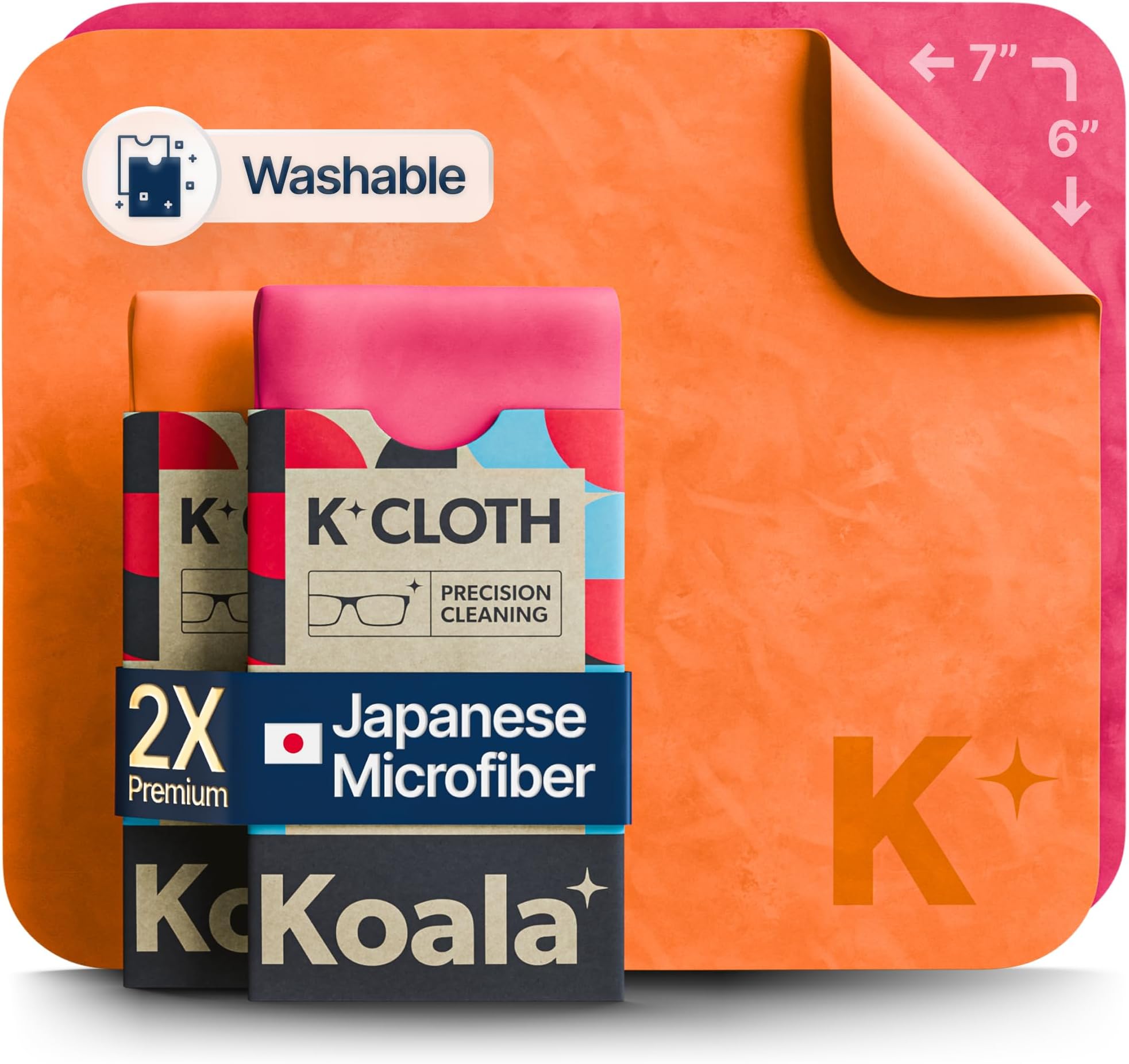Koala Lifestyle Lens Cleaning Cloth | Japanese Microfiber | Glasses Cleaning Cloths | Eyeglass Lens Cleaner | Eyeglasses, Camera Lens, VR/AR Headset, and Screen Cleaning | Pink & Orange (Pack of 2)