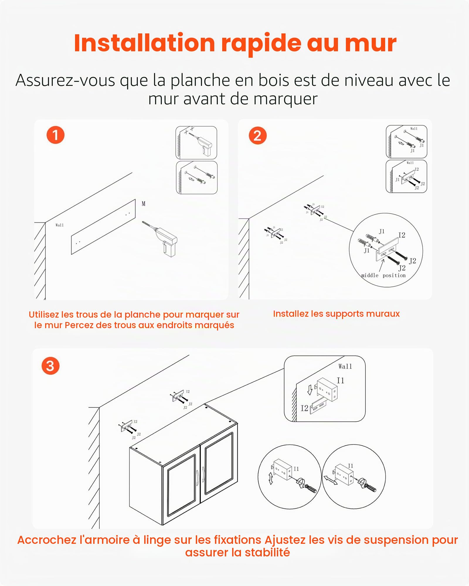 VEVOR Armoire Murale de buanderie à 2 Niveaux, Placard de Rangement Suspendu avec étagère réglable, Meuble de Rangement avec 2 Portes, pour Cuisine, Garage, Salle de Bain, 40,6 x 81,3 x 61 cm, Blanc