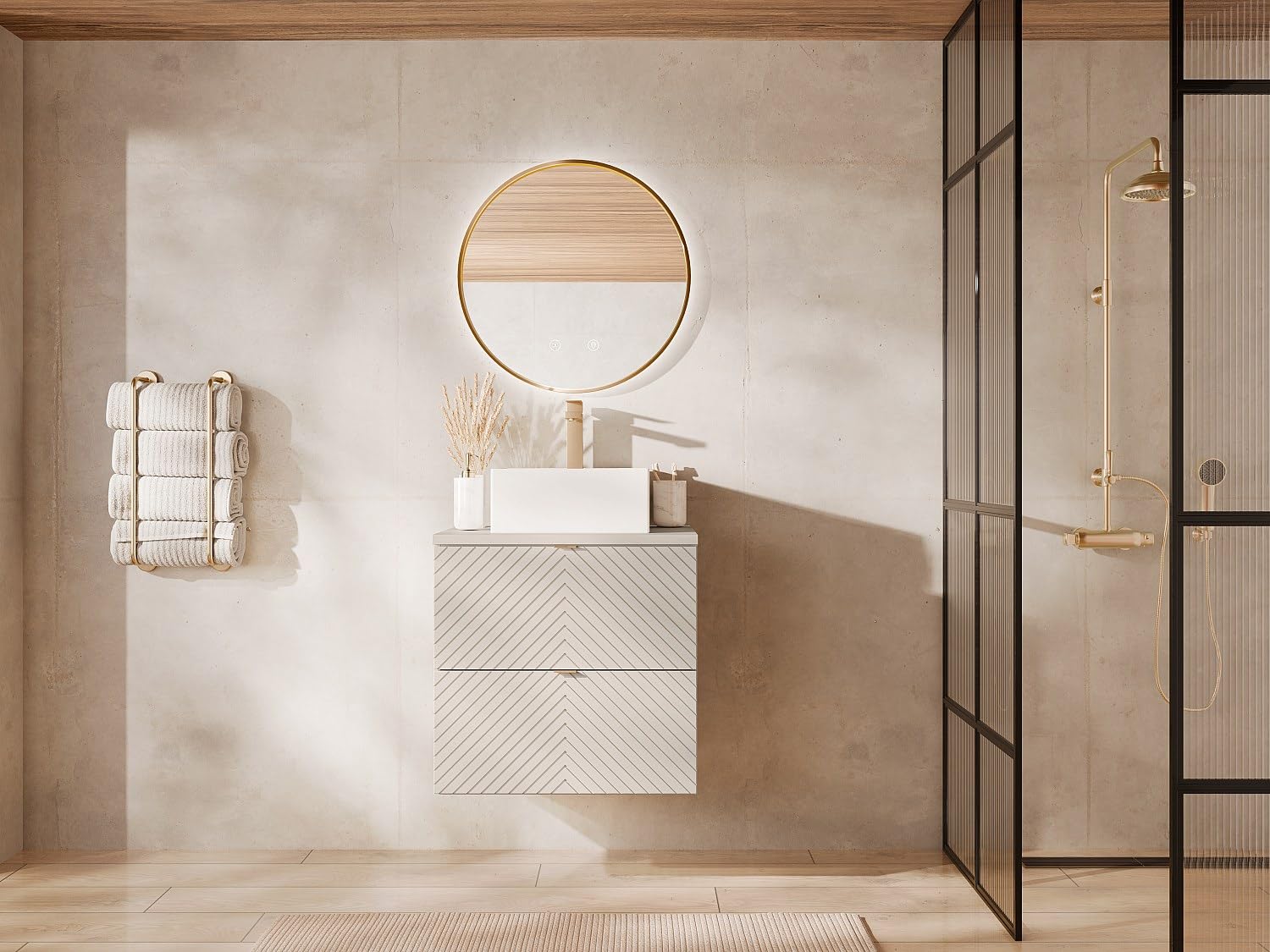 Vente-unique - Mueble de Lavabo Dorioni - L 60cm x A 46cm x H 61.6cm - MDF - Beige