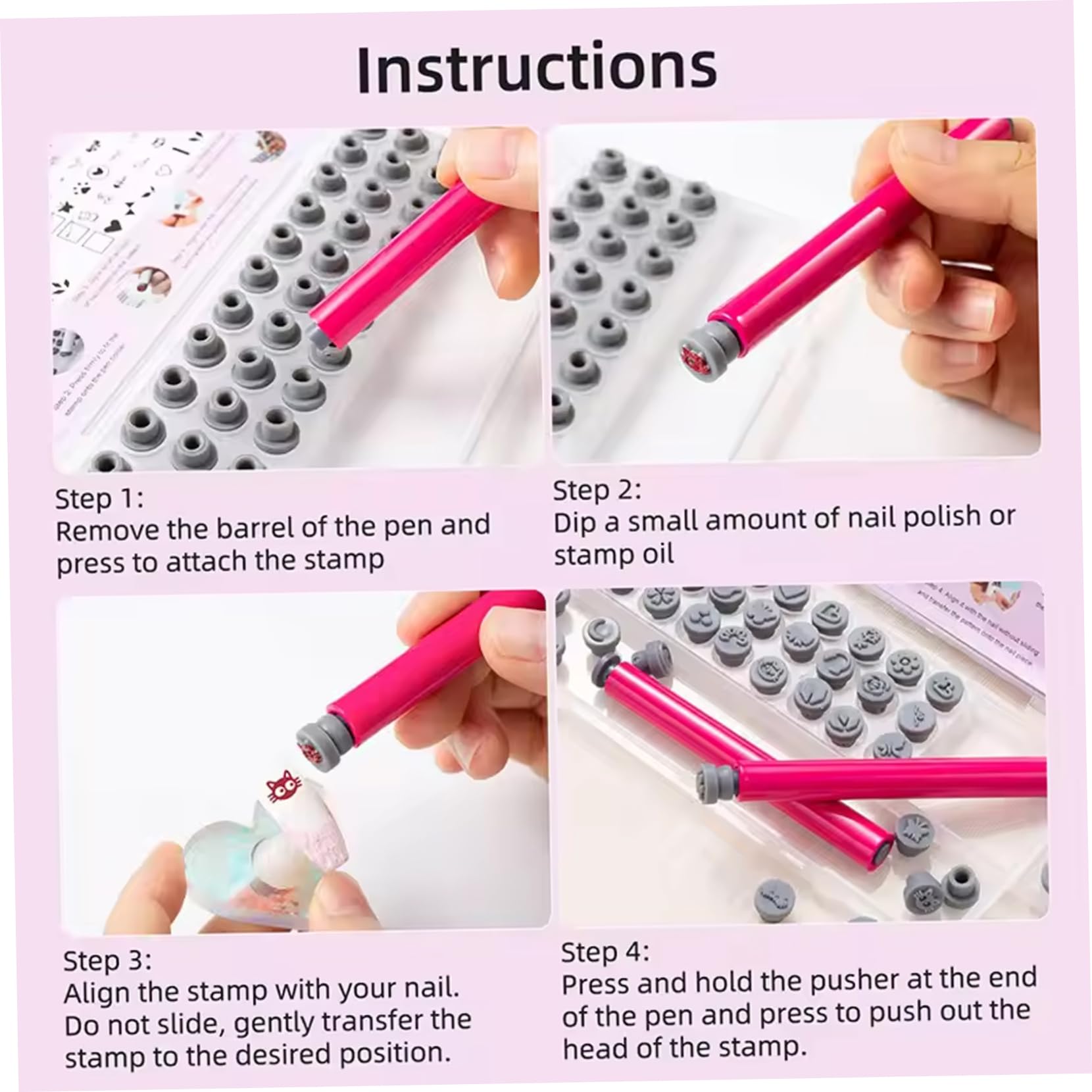 48 pièces stylos de tampon d'art d'ongle différents modèles tampons 'art 'ongle avec pointe de stylo en silicone fleur papillon rose kit 'estampage bricolage pour femmes, décoration jardin