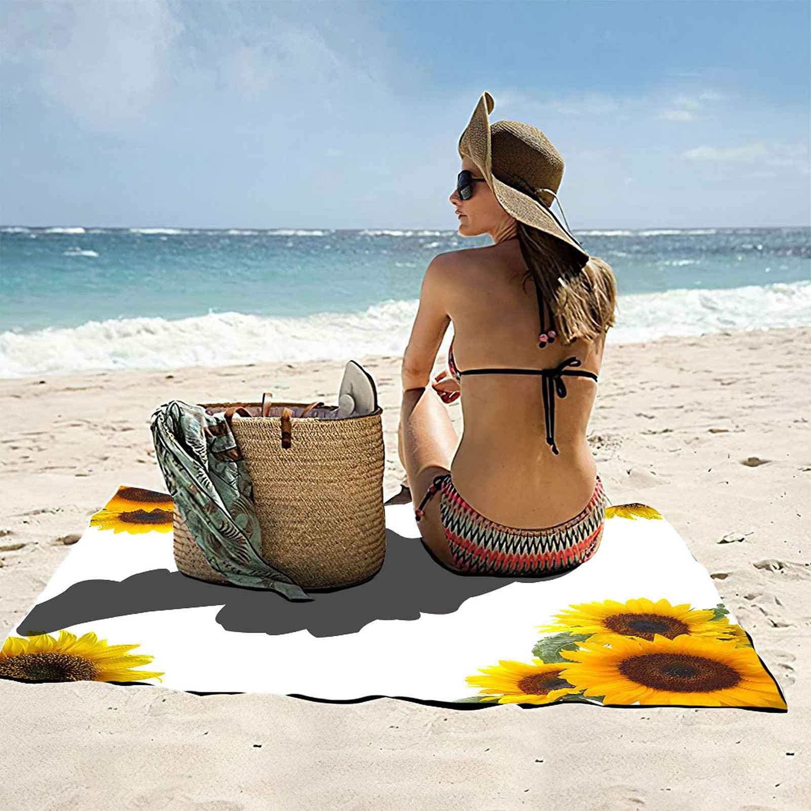 Telo Da Mare 3D Stampa Girasole Stampato Asciugamano Da Spiaggia 150x200cm Asciugamano Microfibra Grande Antisabbia Leggero Telo Mare Per Sport Piscina Viaggi In Famiglia Vacanze