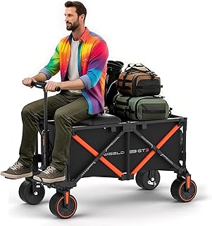 WISELD GT3 Foldable Electric Wagon Cart with Seat, Dymanic Load 551LBS/Static 771LBS Wagon, Reverse Function, Precision Steering, 2 Modes for Shopping, Sports, Garden, Camping