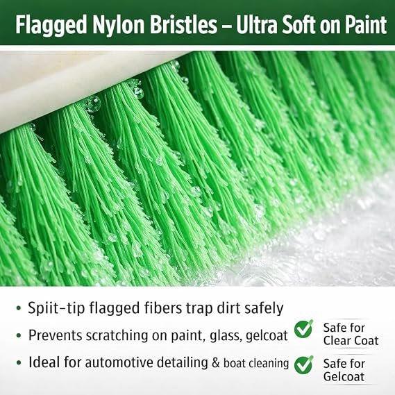 Hi-Tech 10 Bi-Level Super Soft Car Wash Brush Non-Scratch Soft Bristle Cleaning Brush for Cars, Trucks, Boats & RVs, Multi-Surface Exterior Brush with Threaded Handle Compatibility