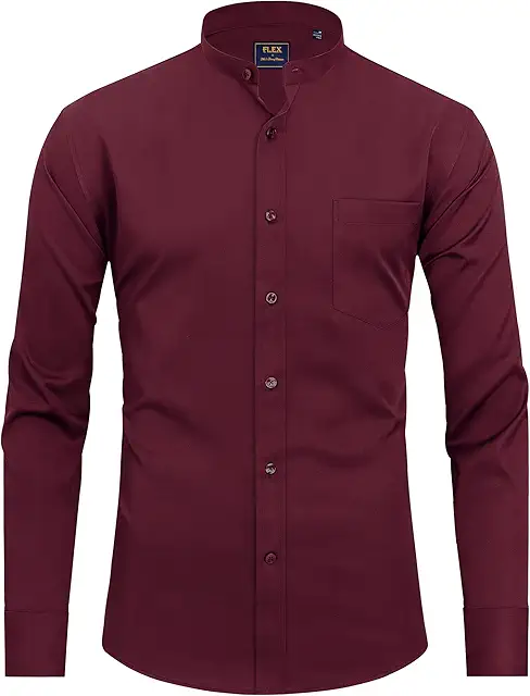 J.VER Heren Overhemd met Mao Kraag, Lange Mouwen en Stretch