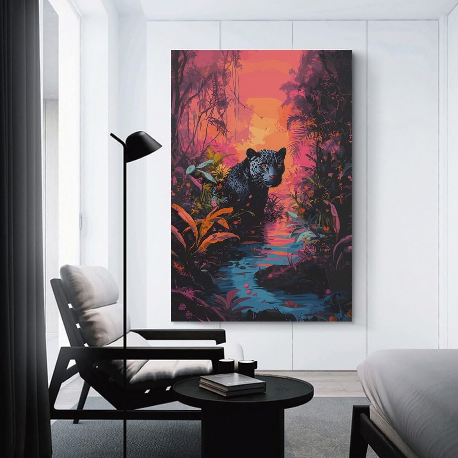 Black Panther in Jungle Poster, Picture, Metal Print, Paint by Omar Kanan Decorative Wall Artwork 20x30inch(50x75cm), for Front Hall, Corridor Or Welcome Spaces, Decorative Wall Art for Narrow Spaces