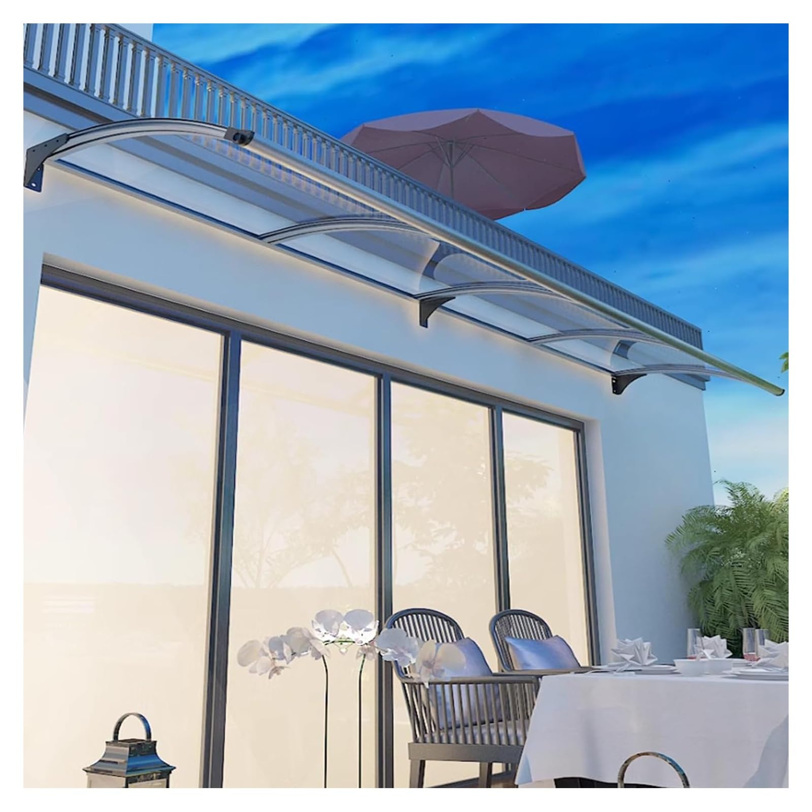 Auvent de porte 45x180 cm imperméable et résistant aux UV pour l'entrée de maison