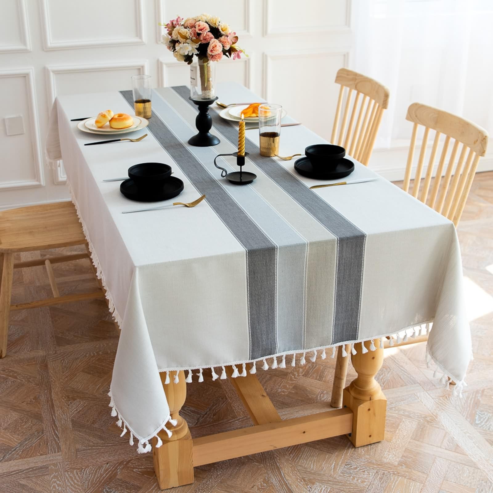 Daesar - Mantel Mesa Rectangular Moderno,Manteles de Mesa Poliéster Empalme de Color Sólido con Borlas Mantel Gris Antimanchas,140x180CM(71x55Inch)