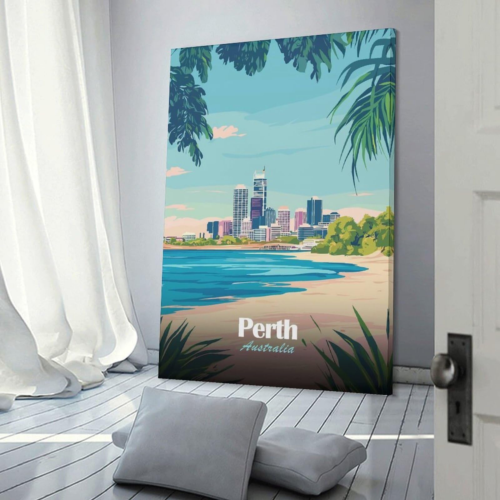 Junmoney Perth Skyline Room Decor Wall Art, 20x30inch(50x75cm), for Feature Walls in Flats Or Modern Rooms, Wall Decor Suited to Curated Displays