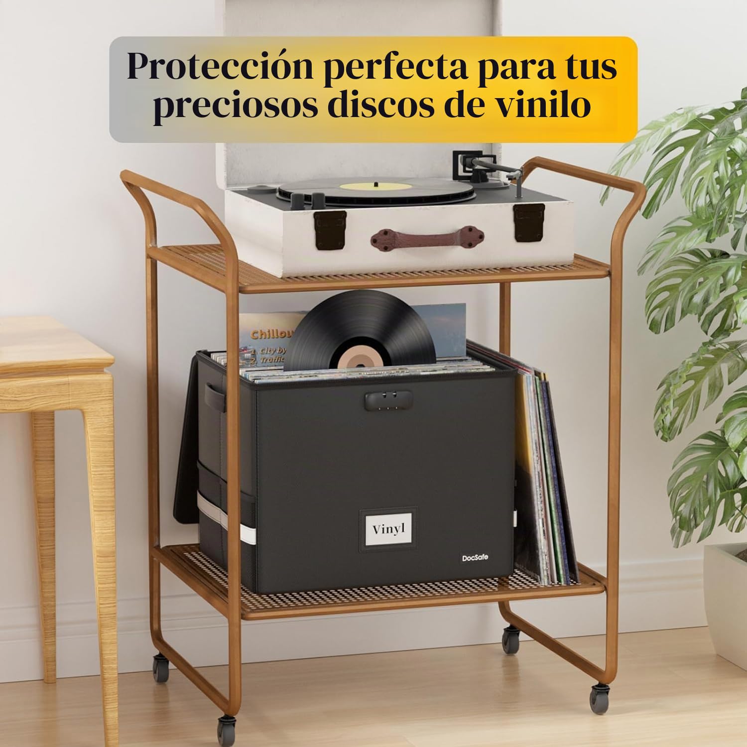 Caja de almacenamiento de disco de vinilo ignífuga e impermeable con cerradura, para discos de 12 pulgadas con capacidad para hasta 150 unidades individuales