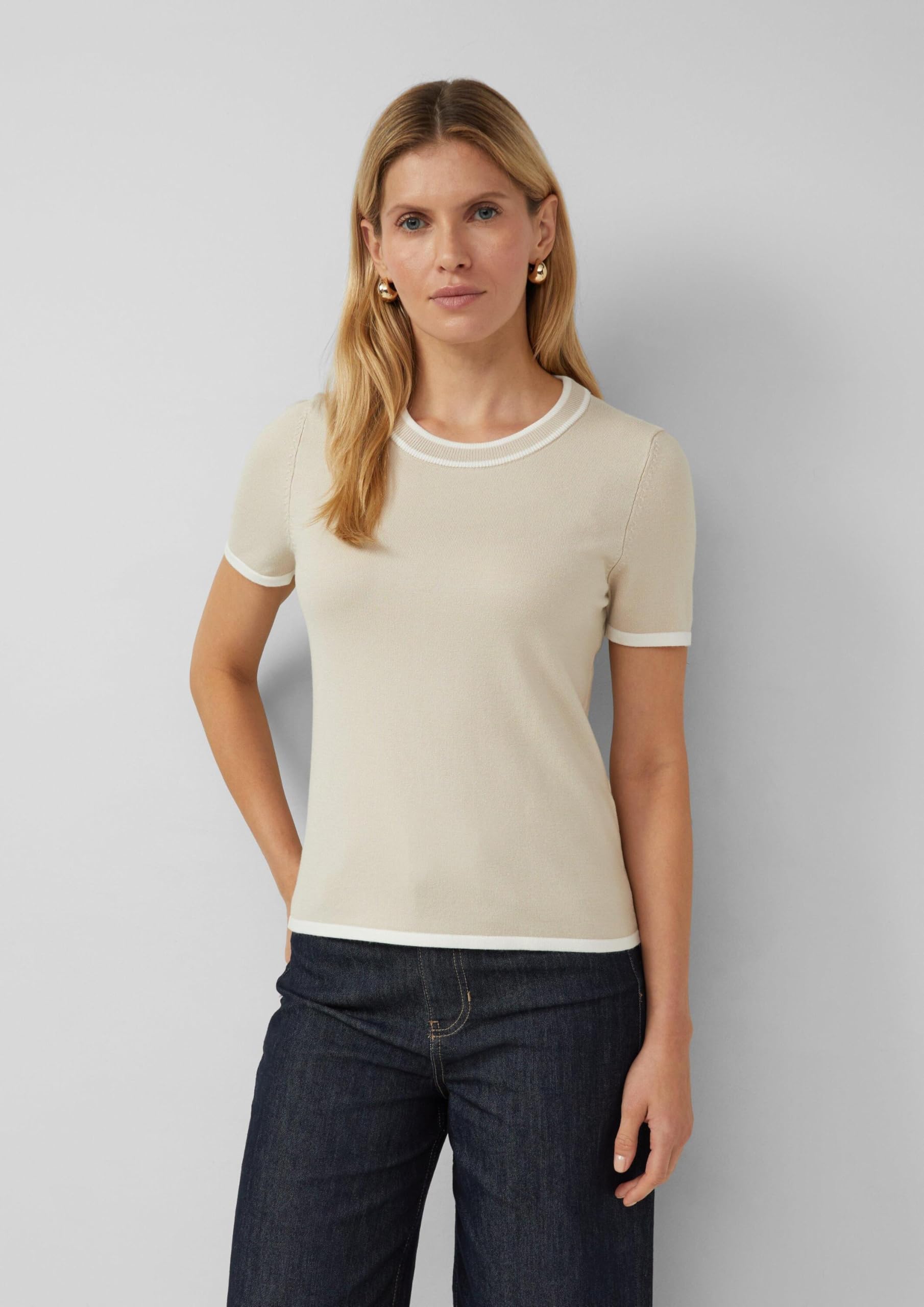 s.Oliver Damen Kurzärmeliger Strickpullover mit Kontrastdetails Pullover Kurzarm (1er Pack)