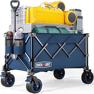 Overmont Ultra-Compact Collapsible Wagon Cart - 200L Portable Folding Wagon with All-Terrain Wheels Utility for Beach, Grocery Shopping, Camping, and Gardening – 360lbs Load Capacity Blue