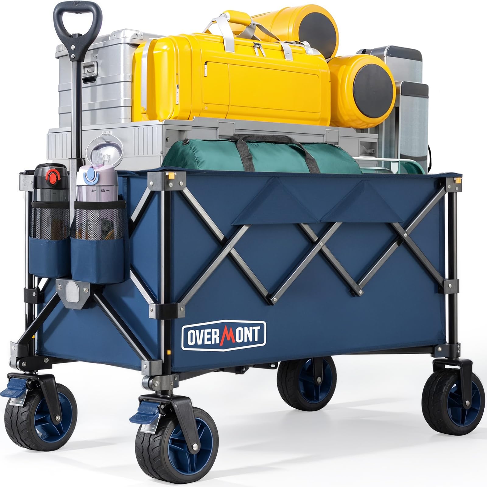 Overmont Ultra-Compact Collapsible Wagon Cart - 200L Portable Folding Wagon with All-Terrain Wheels Utility for Beach, Grocery Shopping, Camping, and Gardening – 360lbs Load Capacity Blue