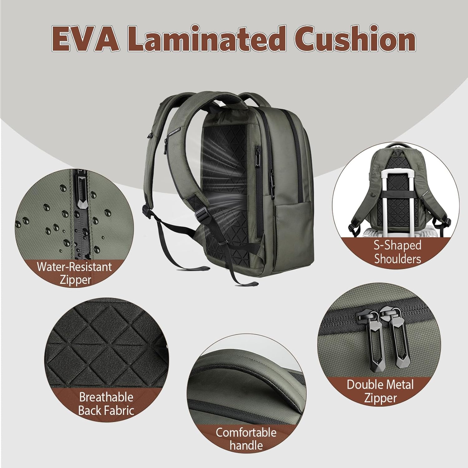 17-Inch Laptop Backpack for Men & Women, 25L Business Work Backpack with USB Charging Port, Water Resistant Computer Bag with Anti-Theft Pocket for Travel Office Daily– Green