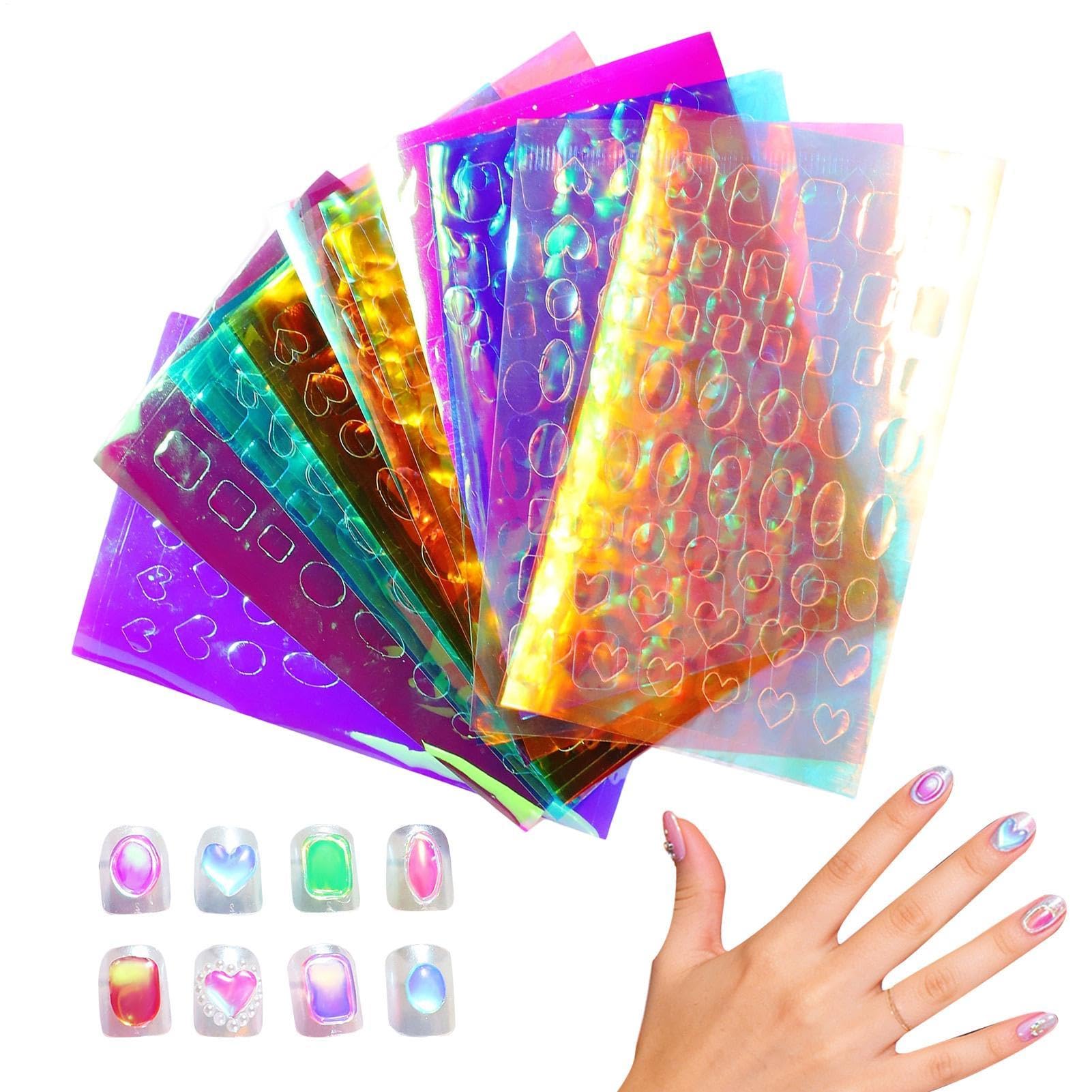 Adesivi per unghie in lamina 11 Fogli Decalcomanie Olografiche 3D | Per Donne Principianti Uso Domestico e In Salone per Principianti Donne Home Salon Manicure San