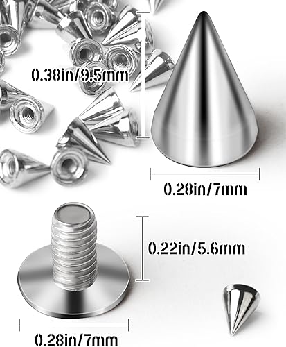 Miniatura 2 de 200 juegos de púas de 0.374 in para ropa, tachuelas y picos para manualidades, picos de metal y cono plateado, púas punk con caja de almacenamiento