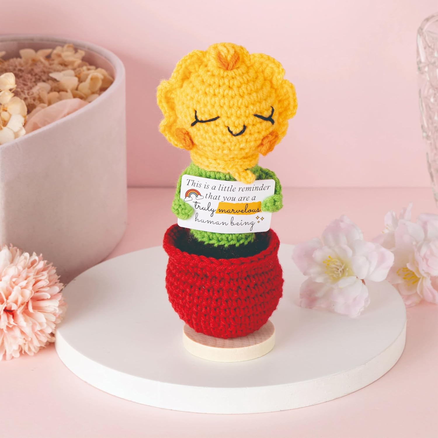 Sunflower Gifts for Women Birthday - Positive Crochet Appreciation Thank You Decor for Teacher, Coworker, Nurse - Christmas, Birthday Inspirational Gift for Best Friend, Sister, Mom, Daughter Xmas