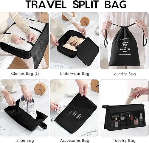 Miniatura 5 de Juego de 8 cubos de embalaje para viajes, organizadores de equipaje para accesorios de viaje, organizador de bolsas de viaje para equipaje,