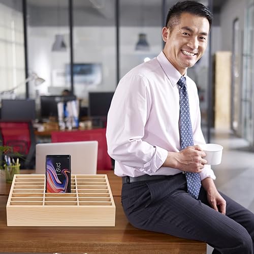 Miniatura 4 de LIFKOME Caja de almacenamiento para teléfonos celulares de madera, organizador de escritorio para oficina, escuela, soporte de teléfono celular de