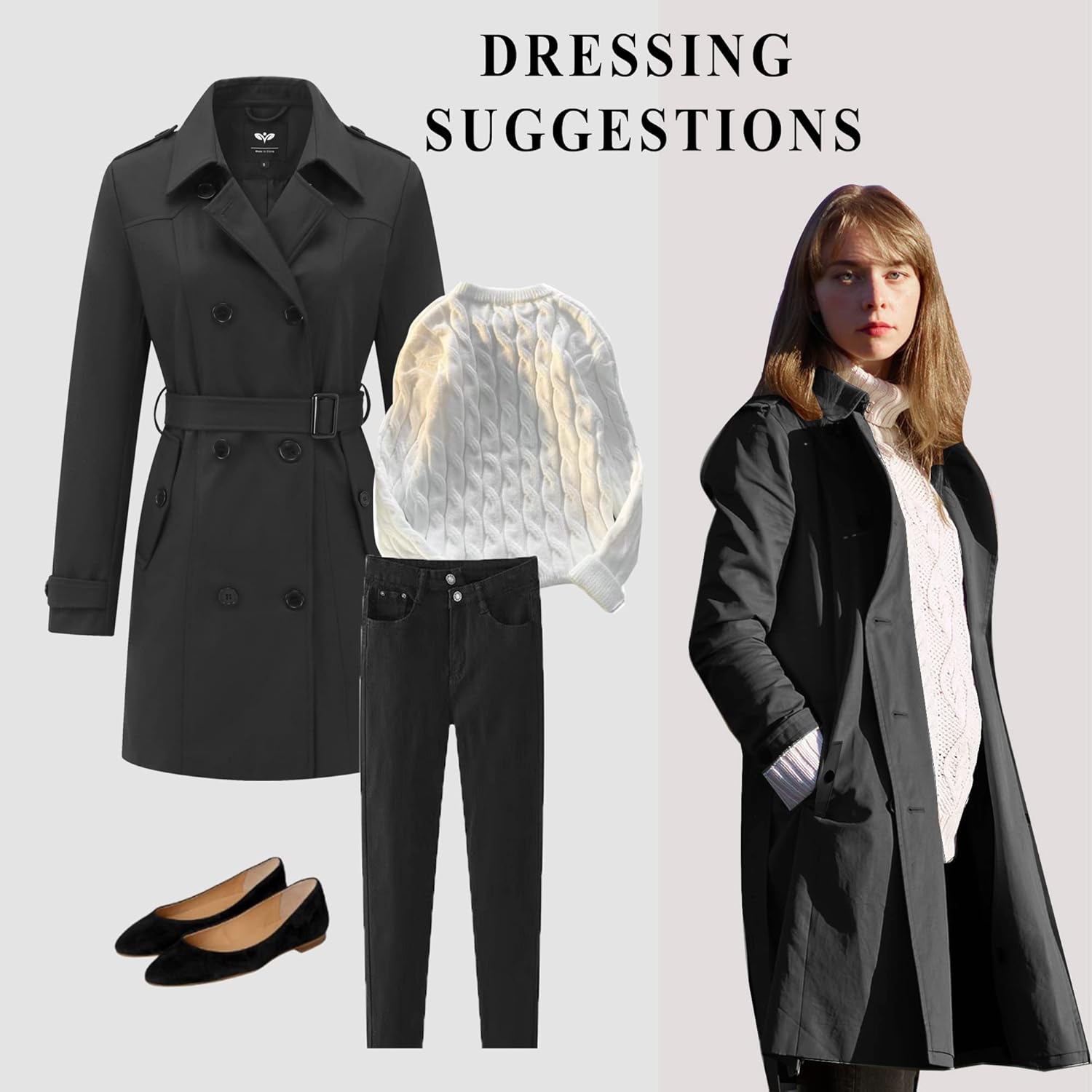 GGleaf Women's Trench Coat Double-Breasted Water Repellent Classic Overcoat Slim Outerwear Coat with Belt - Image 4