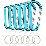 6PCS Carabiner Caribeaner Clip,3 Inch Large Aluminum D Ring Shape Carabeaner with 6PCS Keyring Keychain Hook