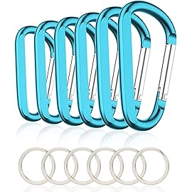 6PCS Carabiner Caribeaner Clip,3 Inch Large Aluminum D Ring Shape Carabeaner with 6PCS Keyring Keychain Hook