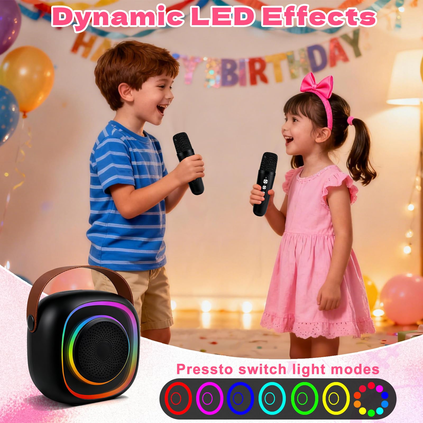 Microfono Senza Fili Karaoke Giocattoli 2 Microfono Bluetooth Portatile con Luci LED per Bambini Adulti