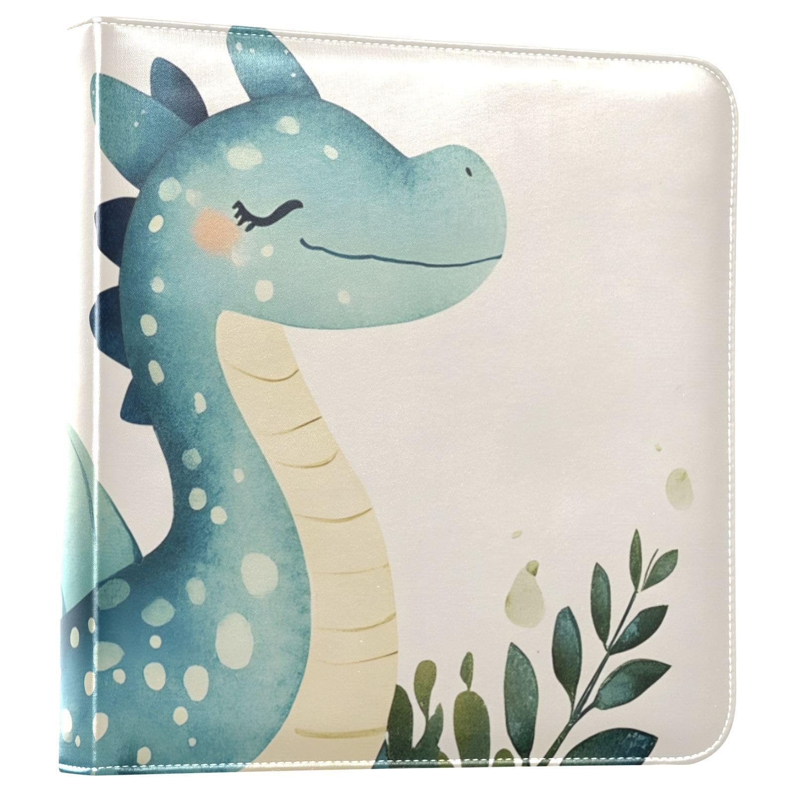 FOLIOSA Photo Album Dinosaur Castle Print, Leather Cover Self Adhesive Scrapbook Album for 2x3/4x6/5x7/6x8 in Photos for Family Travel Wedding