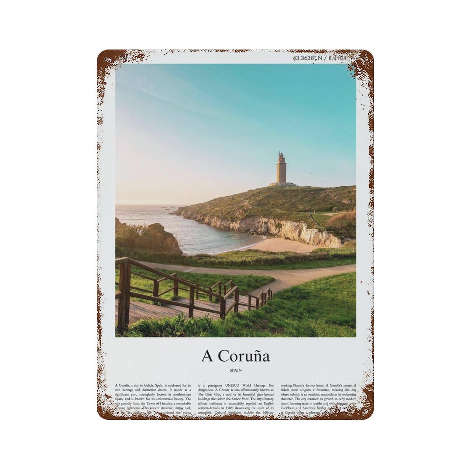 xiaoxiaoshen A Coruña Spain City Scenery Wall Decor Art Metal Tin Poster Modern Home Decor Art Home Bar Shop Decorations Vintage Sign 40x30cm