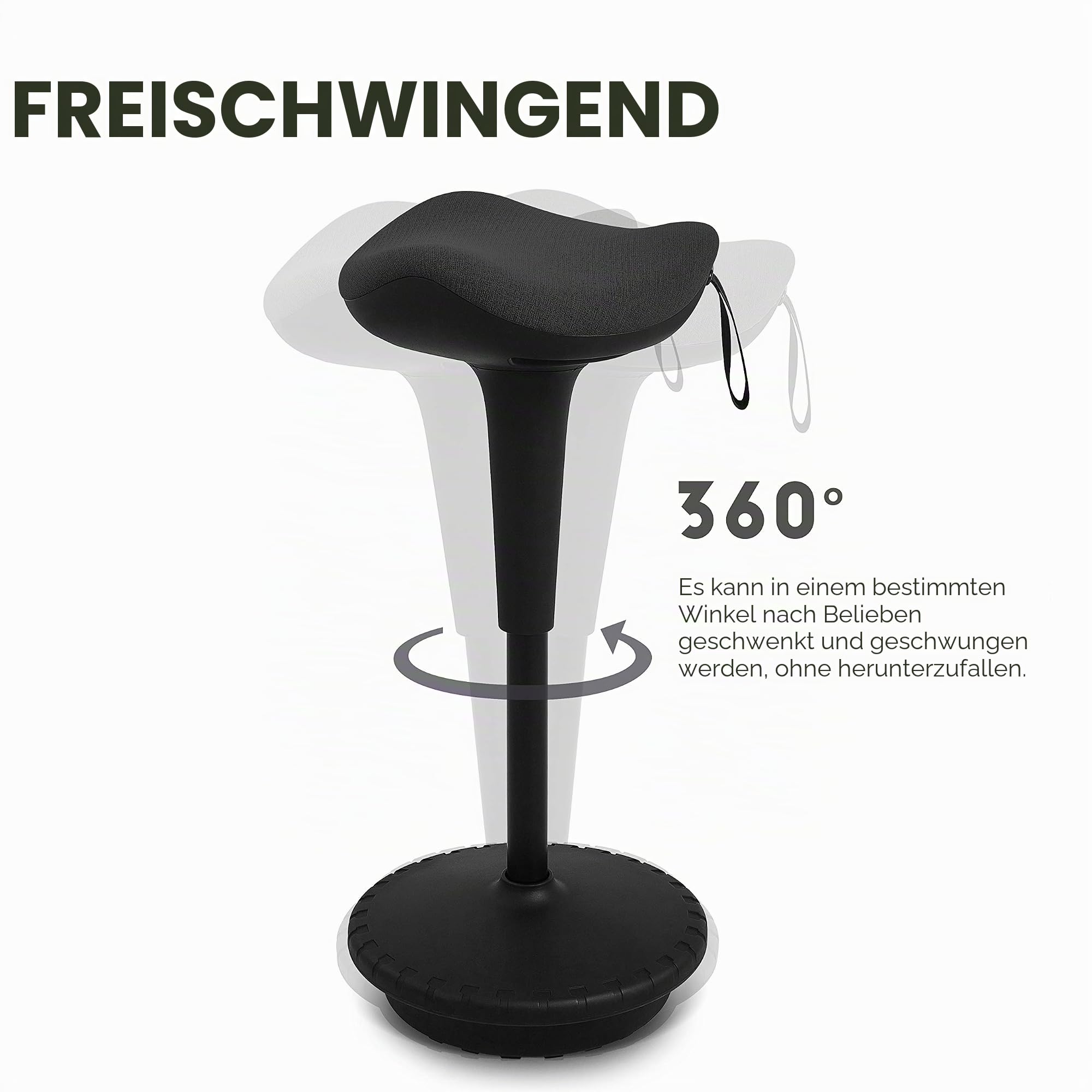 IWMH Ergonomischer Arbeitshocker, Hochverstellbare Stehhilfe, Atmungsaktiver Sitz-Steh-Hocker 360° Drehbar, Ergonomische Stehhocker Büro(Schwarz)
