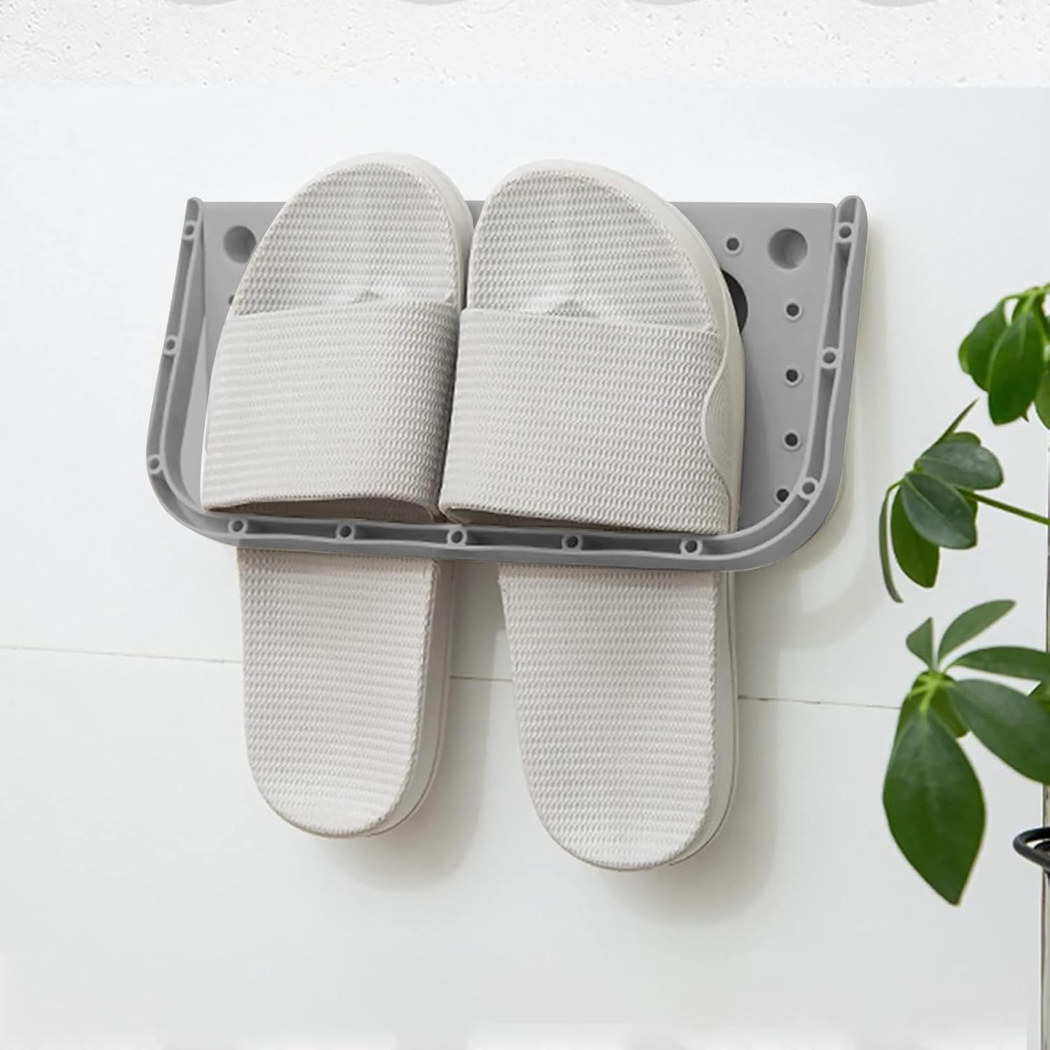 4Pcs Wall Mounted Shoes Rack, Folding Hanging Space Saver Shelf for Shoes Storage Rack, without Drilling Draining Removable Shoes Plastic for Entryway Over the Door Shoe Hangers Max Hold 10KG-4 Grey