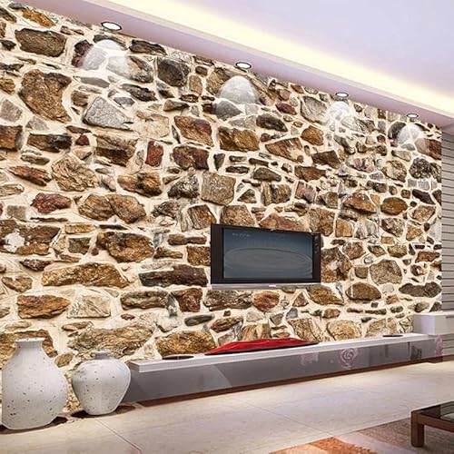Papel Tapiz De Mural Personalizado, Mural Con Textura De Piedra 3D Nostálgico Retro, Papel Tapiz Para Sala De Estar, Estudio Y Restaurante,250cmX175cm