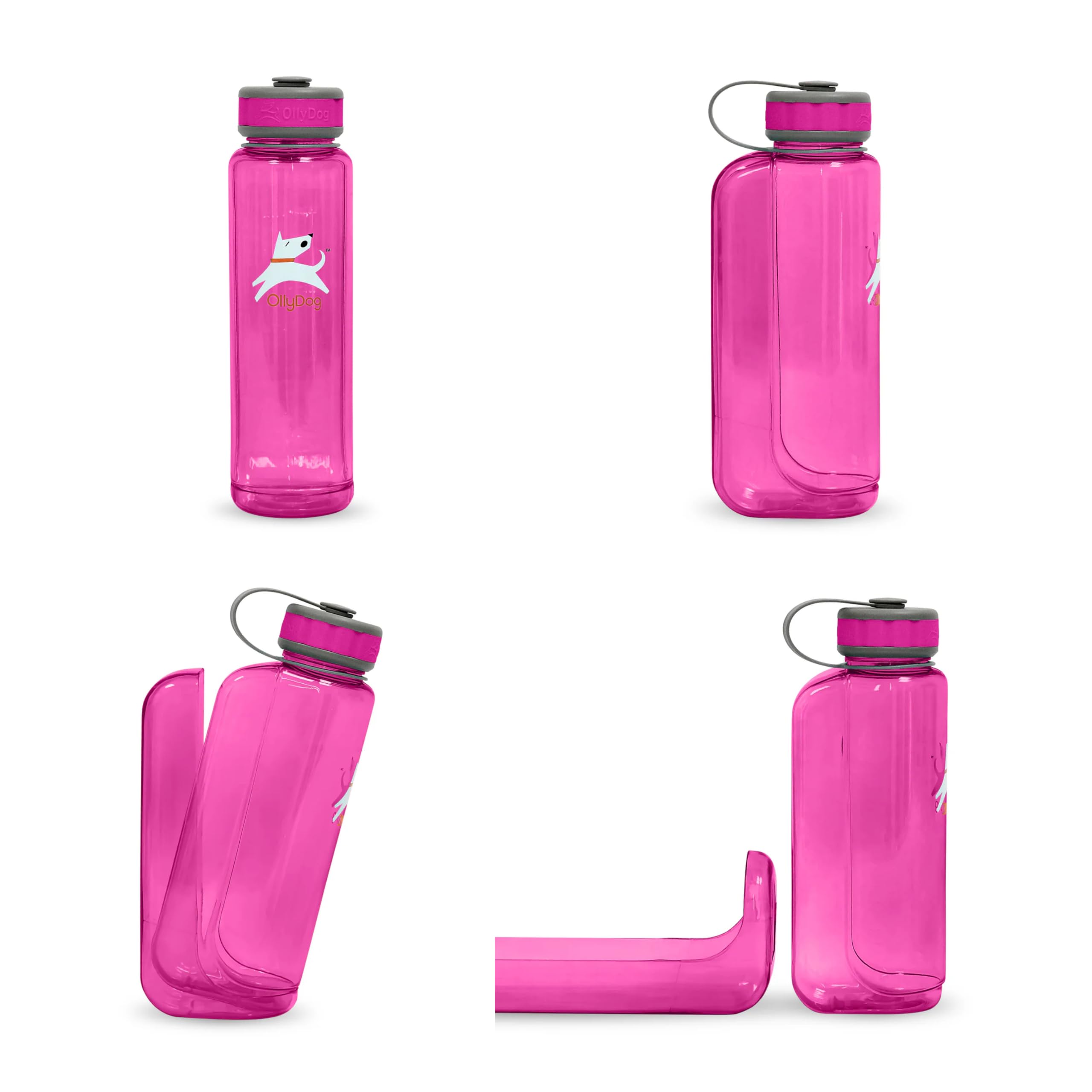 OllyDog OllyBottle Tritan-Wasserflasche für Hunde mit abnehmbarem Napf | BPA-freier, auslaufsicherer Haustierspender | Wandern, Reisen (1 l, Hot Pink)