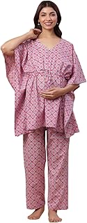 Ikk Kudi by Seerat Jaipuri 100% Cotton Maternity Nursing and Feeding Kaftan Night Suit | Center Nursing Zipper | Pre and P
