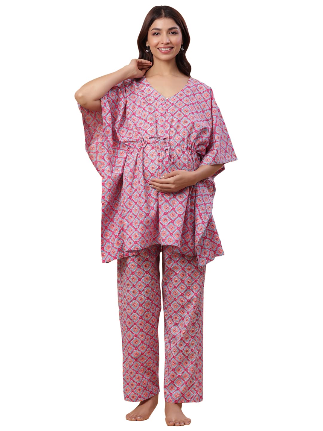 Ikk Kudi by Seerat Jaipuri 100% Cotton Maternity Nursing and Feeding Kaftan Night Suit | Center Nursing Zipper | Pre and P