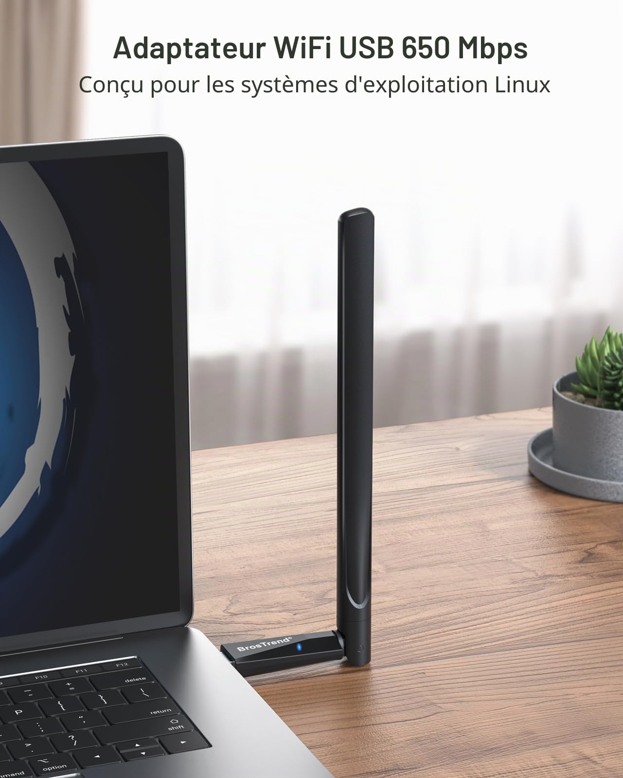 BrosTrend Clé USB WiFi Linux 650Mbps pour Ubuntu, Mint, Kali, Debian, Kubuntu, Mate, Zorin, PureOS, Raspberry Pi 2+, Windows, Adaptateur Dongle Bi-Bande 5GHz / 2.4GHz, Antenne Wi-Fi Longue Portée
