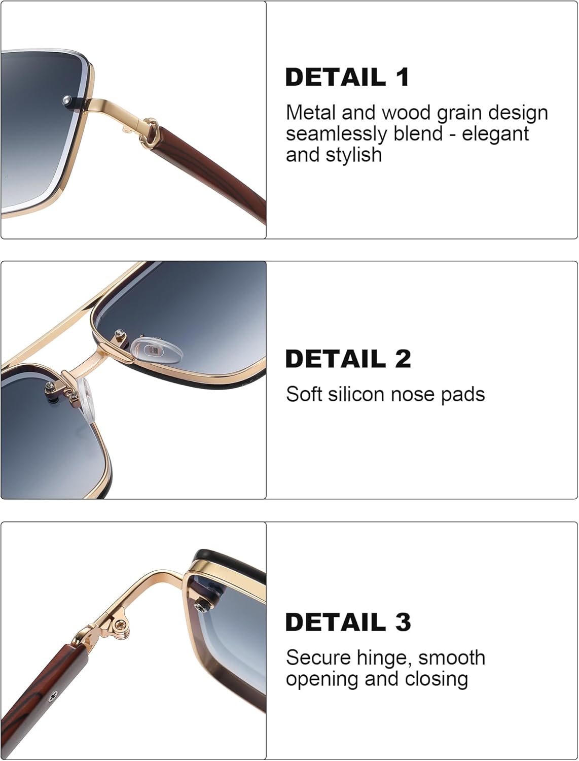 Oversize Classic Mens Sunglasses Square Gold Frame Large Head Shades for Men UV 400 Protection Sunnies(7563) - Image 2