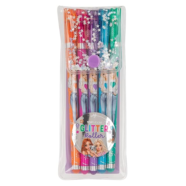 Depesche 12743 TOPModel - Set de rotuladores de gel con purpurina en estuche transparente con cierre de botón…