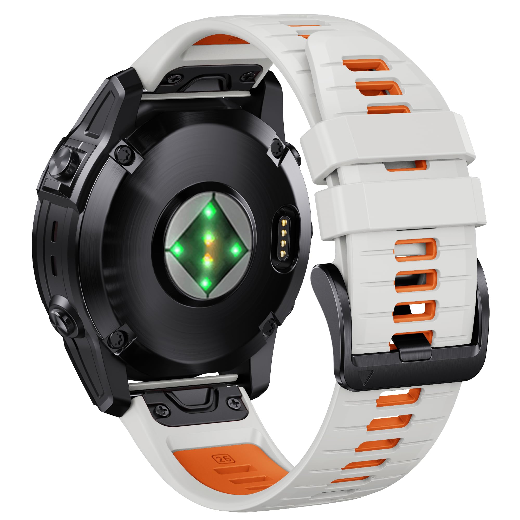 NotoCity for Fenix 7X Pro/6X Pro Band for Fenix 6X Strap Fenix 7X Band 26mm Width Fenix 5X Plus Wristband for Descent Mk2i/tactix Delta/tactix 7 Pro Soft Silicone Watch(Misty Gray-Orange)