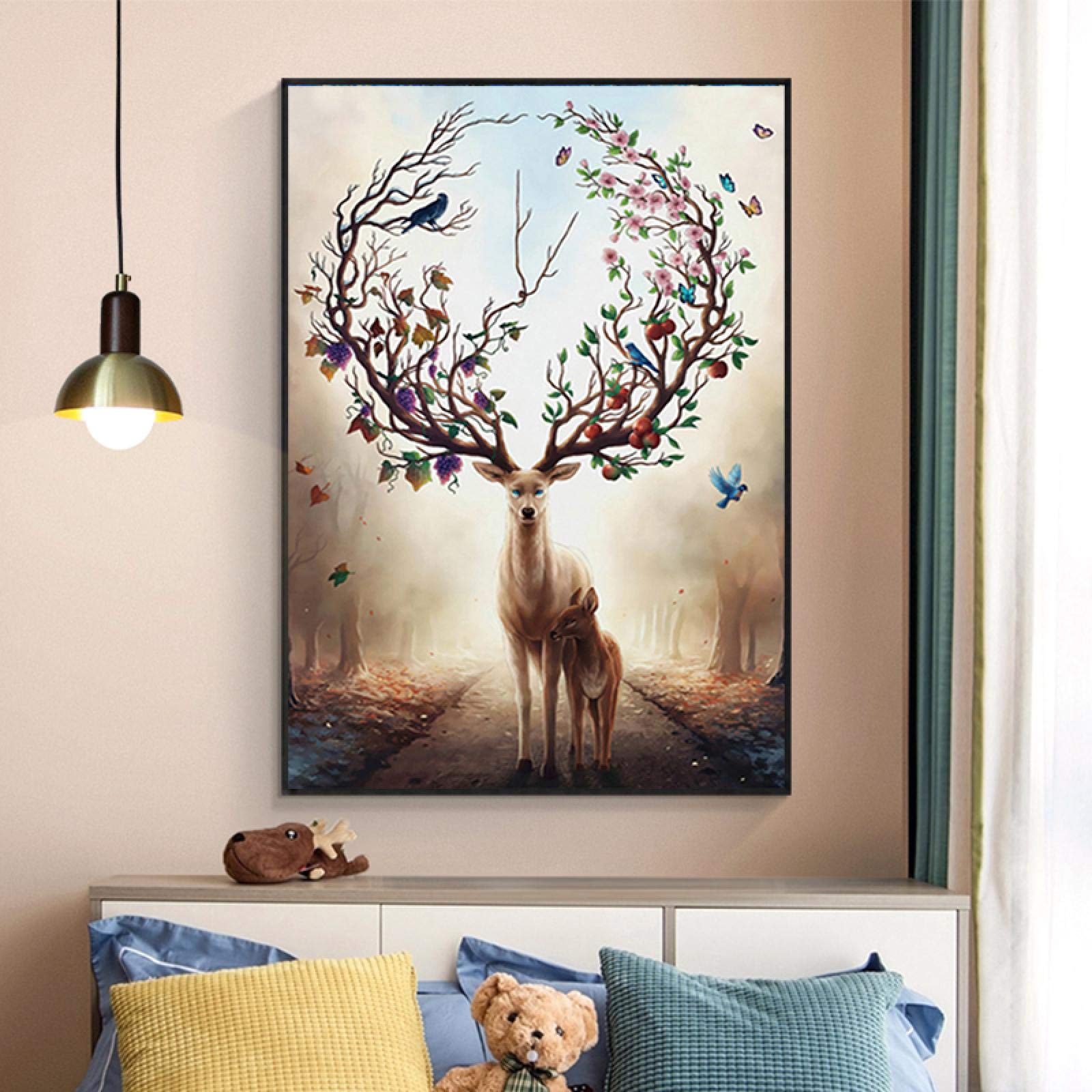 Amazon.co.jp: 現代の抽象的なポスター鹿の花の角のキャンバスの絵画の