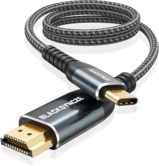 BLACKSYNCZE USB C to HDMI Cable 4K, 2M Thunderbolt 3 Type C to HDMI 2.0 Cable for Home Office, Nylon HDMI USB C Cable Compatible with iPad Pro 2020, MacBook Pro2020, Surface Book, Galaxy S20 etc.
