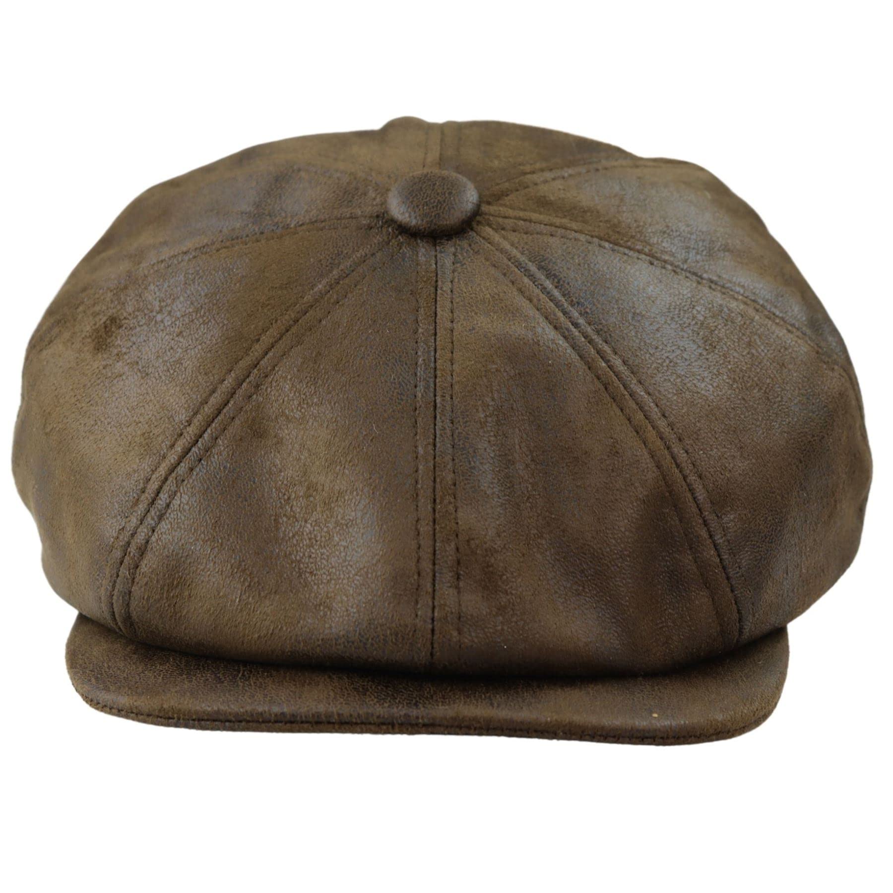 Truclothing Men's Brown 8 Panel Razor Baker Boy Hat Pu Leather Blinders Newsboy Flat Cap Black - L/Xl
