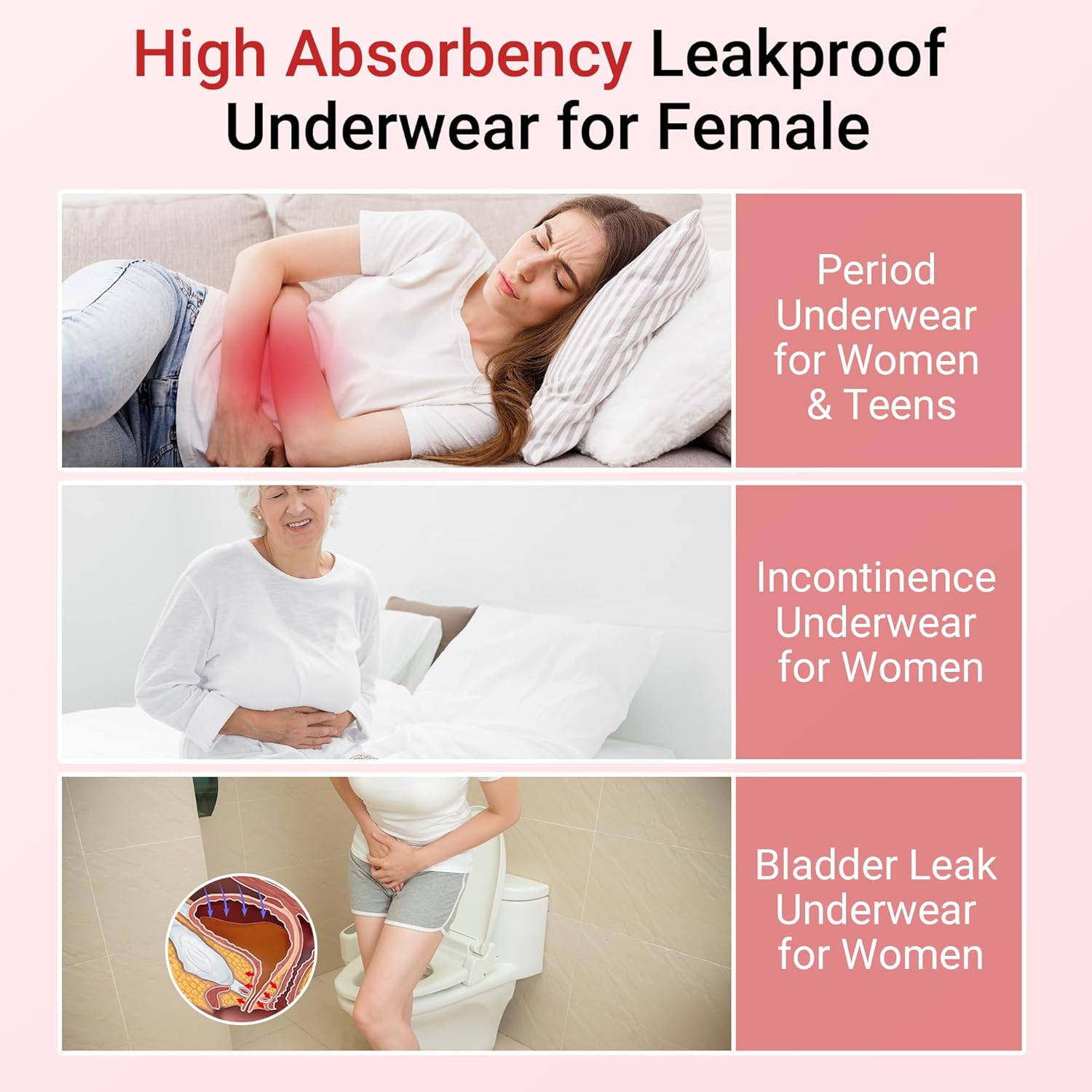 HATSURE Period Underwear for Women Heavy Flow Cotton Leakproof Panties High Waist Incontinence Briefs 4 Pack - Image 6