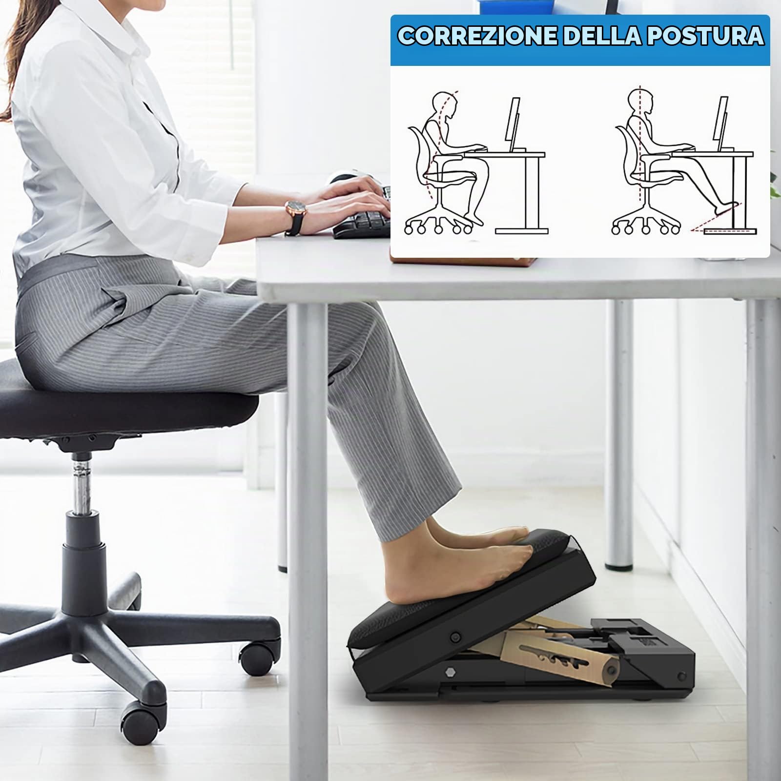 Poggiapiedi da Scrivania, Aomdom Poggia Piedi per Scrivania Regolabile con Funzione di Massaggio, Appoggia Piedi da Scrivania Ergonomico con Morbido Cuscino, Carico 120 lbs, per l'home Office