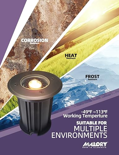 Miniatura 4 de MALORY Luces de pozo de paisaje de cubierta superior de latón, 12 V de bajo voltaje para exteriores en tierra, iluminación de paisaje para camino,