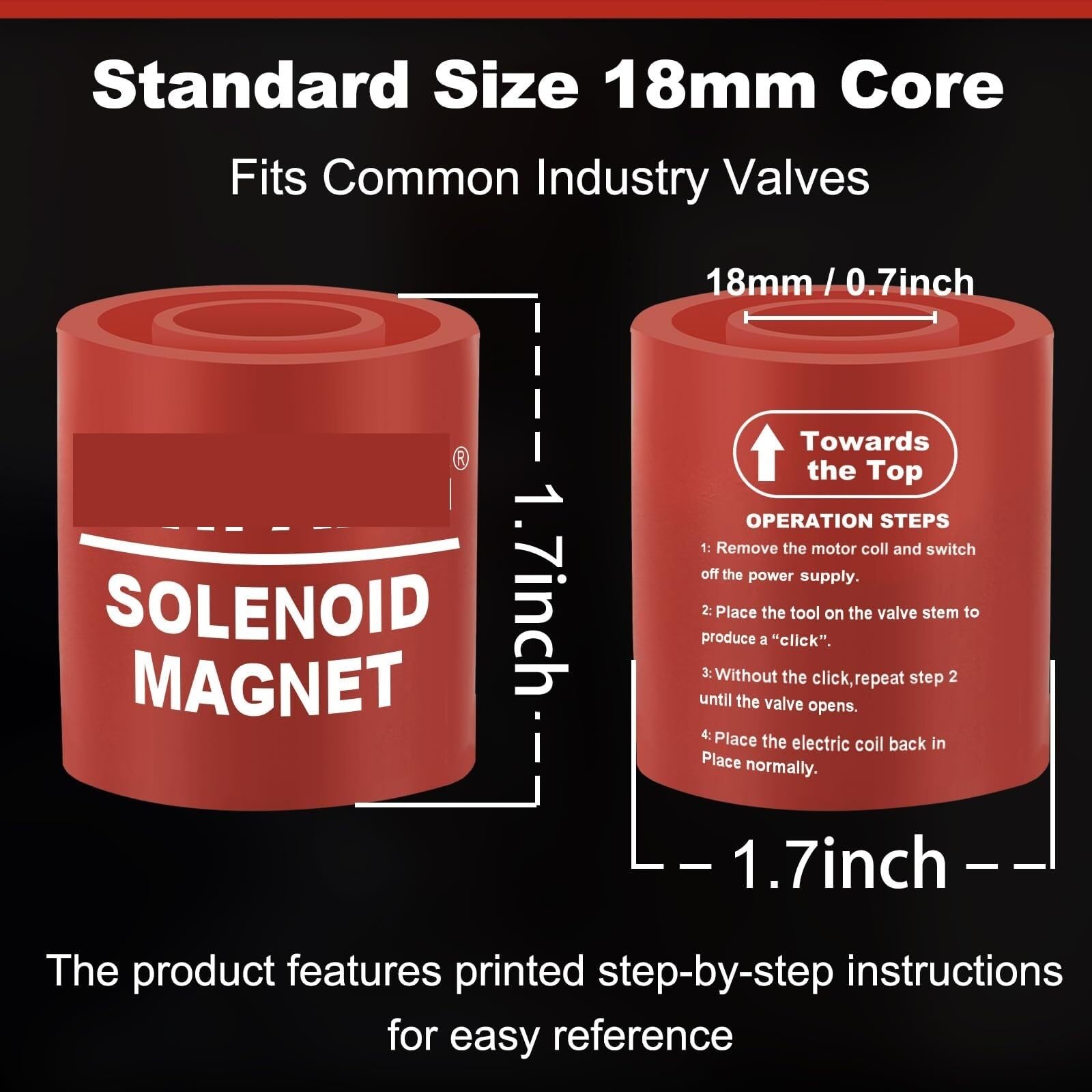 Herramienta de imán de válvula solenoide #TLMKC, imán solenoide, 18 mm, herramienta de solución de problemas de válvula solenoide compatible con la mayoría de válvulas industriales, 1 pieza (rojo)