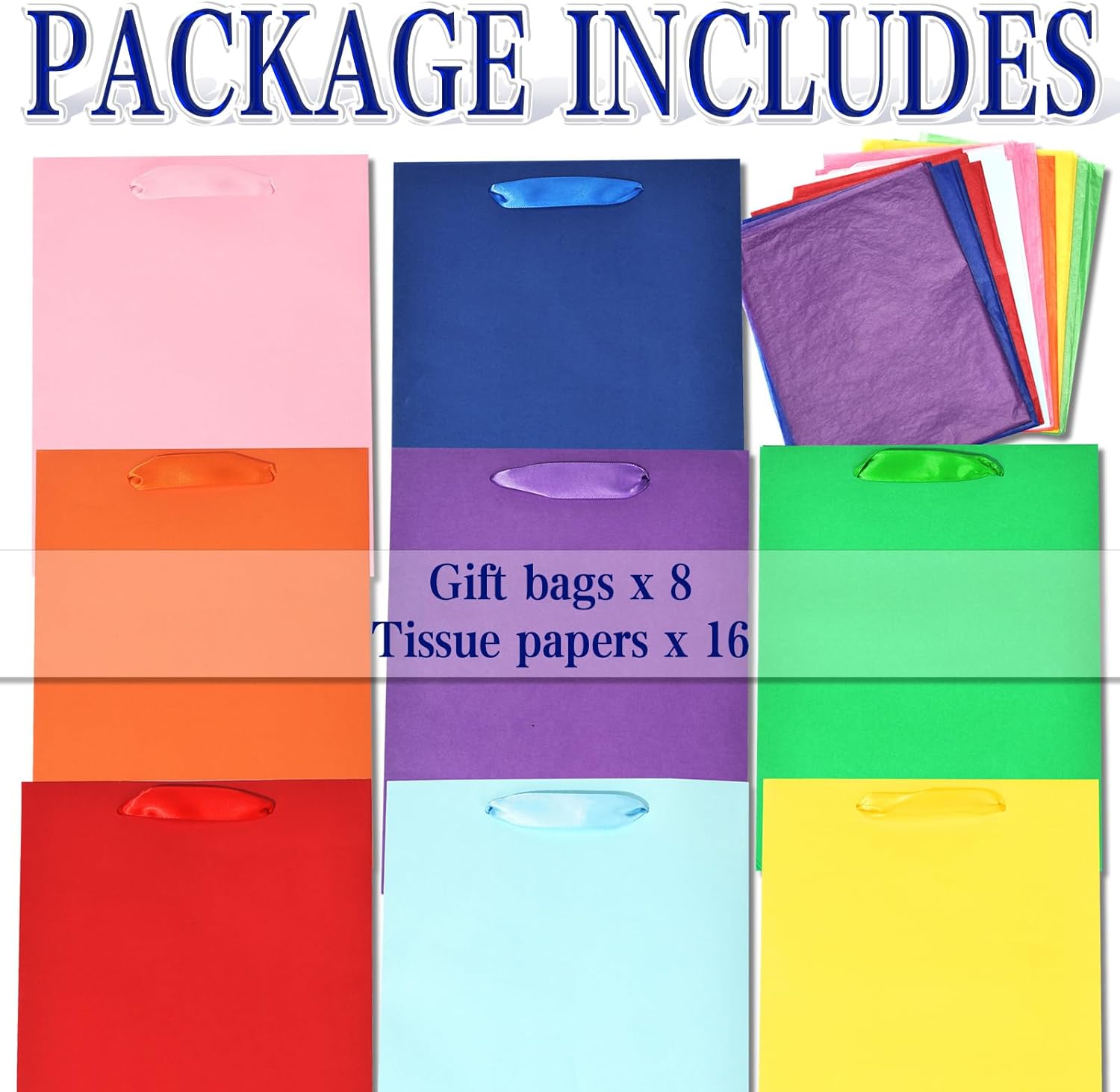 WrapNGo 8 PCS Gift Bags with 16 Tissues 8 Colors Party Favor Bags with Handles 8x5x10 Inch Goodie Bags for Party,Birthday,Baby Shower,Wedding, School Supplies and Gifts - Image 5