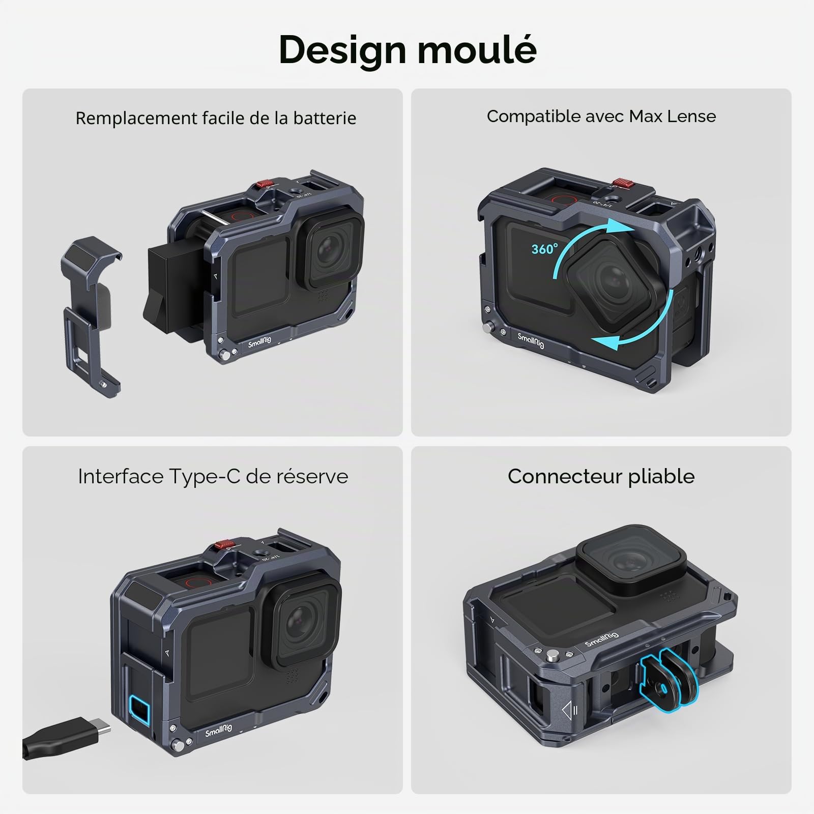 SMALLRIG Cage pour GoPro Hero13/12/11/10/9 Noir, Compatible avec Le Filtre d'Objectif Max sur l'Appareil Photo, avec 2 Supports de Cold Shoe pour Microphone et Lampe Vidéo LED - 3084C